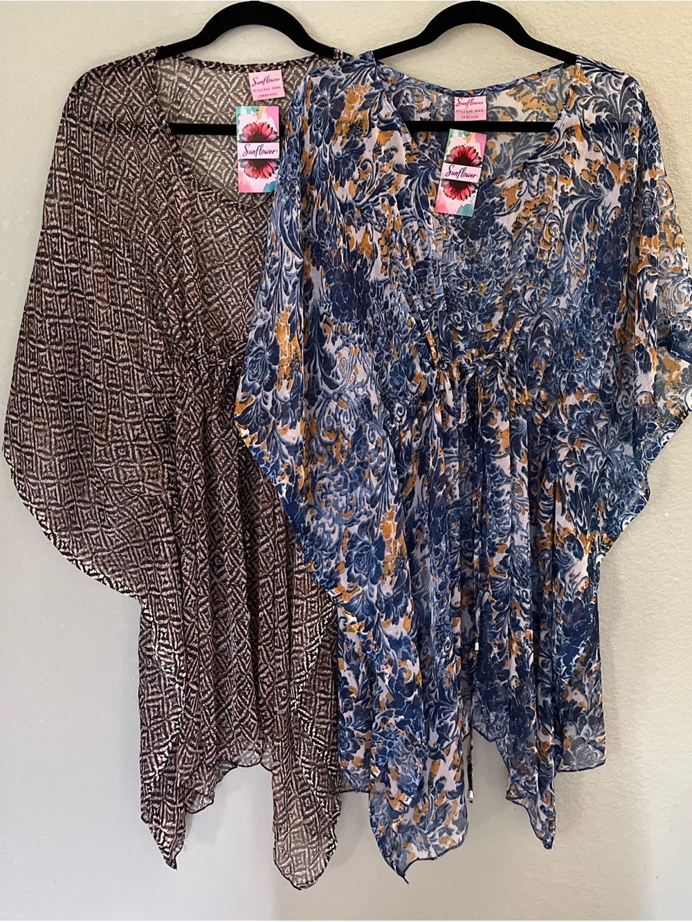 SunFlower Blue Floral V-Neck Tunic Top   (Lot of 2)